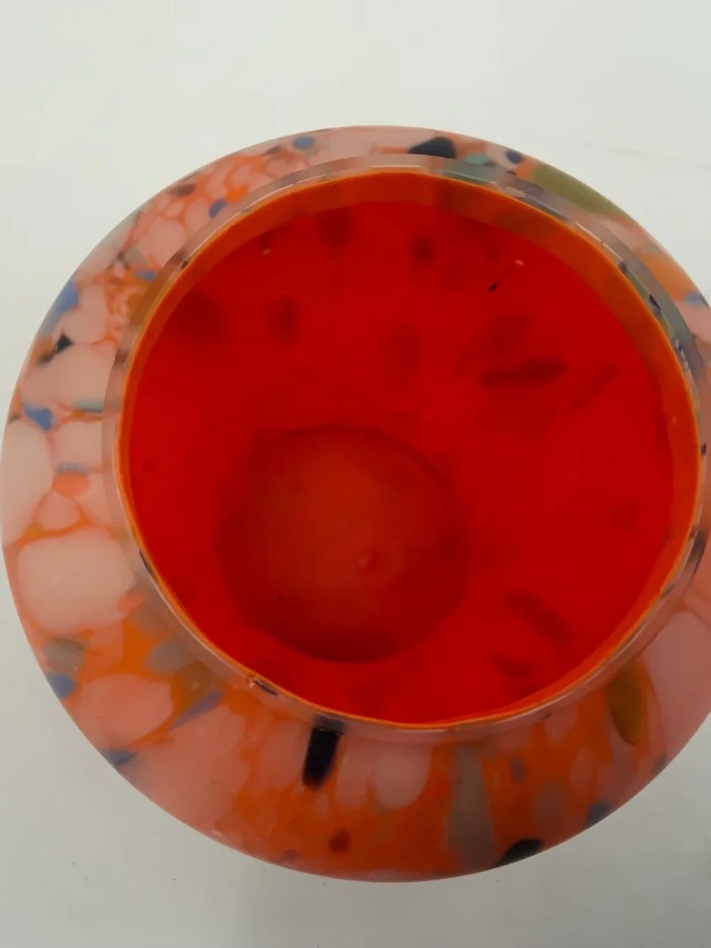 Vtg Czech Art Deco Splatter Glass Posey Vase Orange Blue Melon Bohemian Kralik